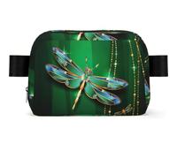 Jewel Dragonfly Print Unisex Waist Bag Wear-Resistant Belt Bag Hip Bag with Adjustable Strap for Hiking and Travel