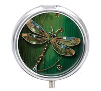 Jewel Dragonfly Travel Pill Box Case 3 Compartment Cute Pill Organizer Metal Pill Holder with Mirror Small Medicine Organizer Daily Pill Container for Purse Pocket Portable Meds Box