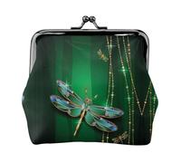 Jewel Dragonfly Women's Leather Kiss-Lock Coin Purse,Double-Sided Full Print Pattern,Ultra-Fine Fiber Leather,Small Clutch Wallet for Cash,Cards,Coins