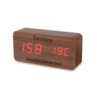 Jewel Personalized Wooden Alarm Clock LED Digital Desk Clock with Custom Name and Texts Digit Alarm Clock Time and Temperature Display Bedroom Home Decor (Brown)
