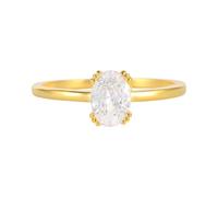 Jewel Rings for Women, Large Engagement Ring 9K Yellow Gold Round with White Oval Shape Moissanite Size S 1/2