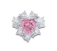 Jewel Rings for Women, Wedding Bands Flower Moissanite with Heart Shape Lab Created Pink Sapphire 4ct Silver 9K White Gold Size S 1/2
