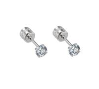 Jewel Statement Earrings, Studs Earrings for Women Large Silver 3mm Round with Cubic Zirconia Stainless Steel