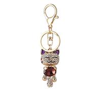 JewelBeauty Bling Bling Crystal Rhinestone Lovely Animal Cute Fortune Cat Car Bag Pendant Keyring Keychains (Purple)
