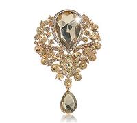 JewelBeauty Women's Crystal Silver-Tone Bouquet Flower Teardrop Large Gorgeous Bouquet Brooch Pin (gold)