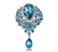 JewelBeauty Women's Crystal Silver-Tone Bouquet Flower Teardrop Large Gorgeous Bouquet Brooch Pin, Zinc, goldstone