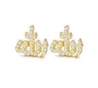 Jewelco London 14k Gold-plated 925 Sterling Silver CZ Pave Allah Stud Earrings 10.5mm