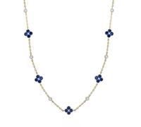 Jewelco London 14k Gold-plated Silver Blue CZ Alternating Clover Cluster Solitaire Station Necklace - ANC073B