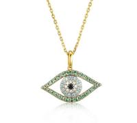 Jewelco London 14k Gold-plated Silver Green Blue Black Round Brilliant CZ Anti Evil Eye Pendant Necklace