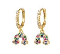 Jewelco London 14k Gold-plated Silver Rainbow CZ Rainbow Clouds Horseshoe Hanging Huggie Hoop Drop Earrings - AER165