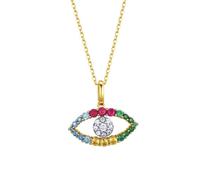 Jewelco London 14k Gold-plated Silver Rainbow Round Brilliant CZ Anti Evil Eye Cluster Pendant Necklace - ANC083