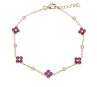 Jewelco London 14k Gold-plated Silver Red Round Brilliant CZ Bead Edge Lucky Charm Station Bracelet - ABB225R