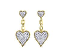 Jewelco London 14k Gold-plated Silver Round CZ Double Bead Edge Love Heart Drop Earrings - AES245