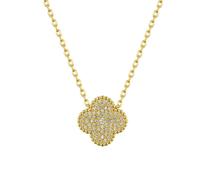Jewelco London 14k Gold-plated Silver Round CZ Encrusted Bead Edge Clover Pendant Necklace - ANC079