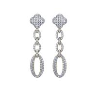 Jewelco London 14k Gold-plated Silver Round CZ Encrusted Oval Link Clover Drop Earrings - AES247
