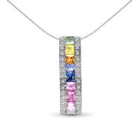 Jewelco London 18ct White Gold Channel Set 0.09ct Diamond and Princess Rainbow 0.96ct Sapphire Eternity Drop Pendant - 18P228