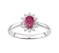 Jewelco London 18ct White Gold Round 15pts Diamond Oval 0.7ct Ruby Royal Oval Classic Clock Cluster Ring - Size L