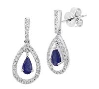 Jewelco London 18ct White Gold Round 20pts Diamond Pear 1/2ct Sapphire Teardrop Drop Earrings - DE1AXL608W18SA