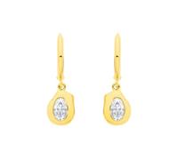 Jewelco London 18K Gold Plated Sterling Silver CZ Drop Huggie Hoop Earrings