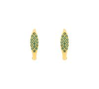 Jewelco London 18K Gold Plated Sterling Silver Emerald CZ Oval Shaped Huggie Hoop Earrings