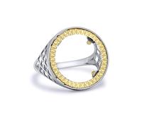 Jewelco London 925 Sterling Silver Basket 10th Ounce Krugerrand Brittania Coin Mount Ring - 9ct Gold Bezel