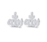 Jewelco London 925 Sterling Silver CZ Pave Allah Stud Earrings 10.5mm