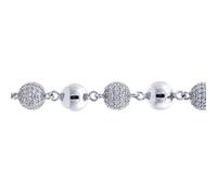 Jewelco London 925 Sterling Silver CZ Pave Disco Ball Bead Bracelet 10mm 8" 20.5cm