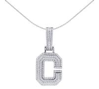 Jewelco London 925 Sterling Silver CZ Pave Iced Out Block Initial Charm Pendant - Letter C