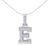 Jewelco London 925 Sterling Silver CZ Pave Iced Out Block Initial Charm Pendant - Letter E