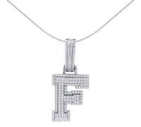 Jewelco London 925 Sterling Silver CZ Pave Iced Out Block Initial Charm Pendant - Letter F