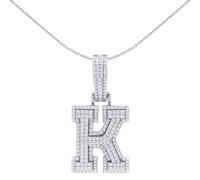 Jewelco London 925 Sterling Silver CZ Pave Iced Out Block Initial Charm Pendant - Letter K