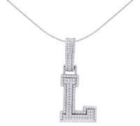 Jewelco London 925 Sterling Silver CZ Pave Iced Out Block Initial Charm Pendant - Letter L