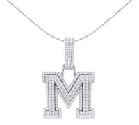 Jewelco London 925 Sterling Silver CZ Pave Iced Out Block Initial Charm Pendant - Letter M