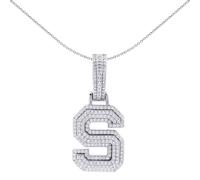 Jewelco London 925 Sterling Silver CZ Pave Iced Out Block Initial Charm Pendant - Letter S