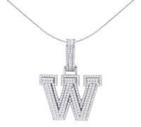 Jewelco London 925 Sterling Silver CZ Pave Iced Out Block Initial Charm Pendant - Letter W