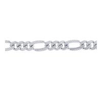 Jewelco London 925 Sterling Silver Iced CZ 3+1 Figaro Chain Necklace 10mm 20-24" 50-60cm