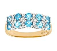 Jewelco London 9ct Gold 11pts Diamond 1.28ct Blue Topaz Double Row Alternating Stripey Half Eternity Ring 3mm