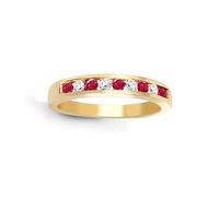 Jewelco London 9ct Gold Channel Set H I1 0.14ct Diamond and Red 0.26ct Ruby Dainty Band Eternity Ring 3.5mm