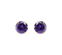 Jewelco London 9ct Gold Purple Round Brilliant Cubic Zirconia Solitaire Claw Set Stud Earrings, 6mm 1¾ Carats - JES166