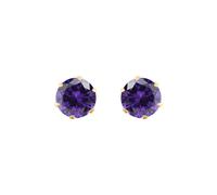Jewelco London 9ct Gold Purple Round Brilliant CZ Solitaire Claw Set Stud Earrings, 5mm 1 Carat - JES165