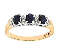 Jewelco London 9ct Gold Round 4pts Diamond Oval 0.86ct Sapphire Alternating Trilogy Half Eternity Ring 2mm