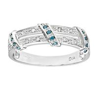 Jewelco London 9ct White Gold 4pts Diamond 6pts Blue Diamond Split 2 Row Collared Eternity Ring 2.5mm - Size O