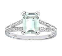 Jewelco London 9ct White Gold 7pts Diamond Emerald Cut 1.52ct Amethyst Split Pave Shoulder Solitaire Ring - Size N