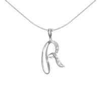 Jewelco London 9ct White Gold Pave Set Round G SI 0.06ct Diamond Identity Script Initial ID Charm Pendant Letter R - 9P060-R
