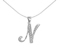 Jewelco London 9ct White Gold Pave Set Round G SI 0.06ct Diamond Identity Script Initial ID Charm Pendant Letter N - 9P060-N