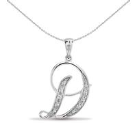 Jewelco London 9ct White Gold Pave Set Round G SI 0.06ct Diamond Identity Script Initial ID Charm Pendant Letter D - 9P060-D