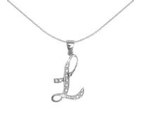 Jewelco London 9ct White Gold Pave Set Round G SI 0.06ct Diamond Identity Script Initial ID Charm Pendant Letter L - 9P060-L
