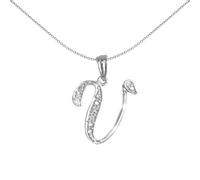 Jewelco London 9ct White Gold Pave Set Round G SI 0.06ct Diamond Identity Script Initial ID Charm Pendant Letter V - 9P060-V
