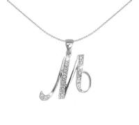 Jewelco London 9ct White Gold Pave Set Round G SI 0.09ct Diamond Identity Script Initial ID Charm Pendant Letter M