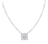 Jewelco London 9ct White Gold Princess 12pts Diamond Halo Solitaire Necklace 18 inch 46cm - PNEAXL20038W